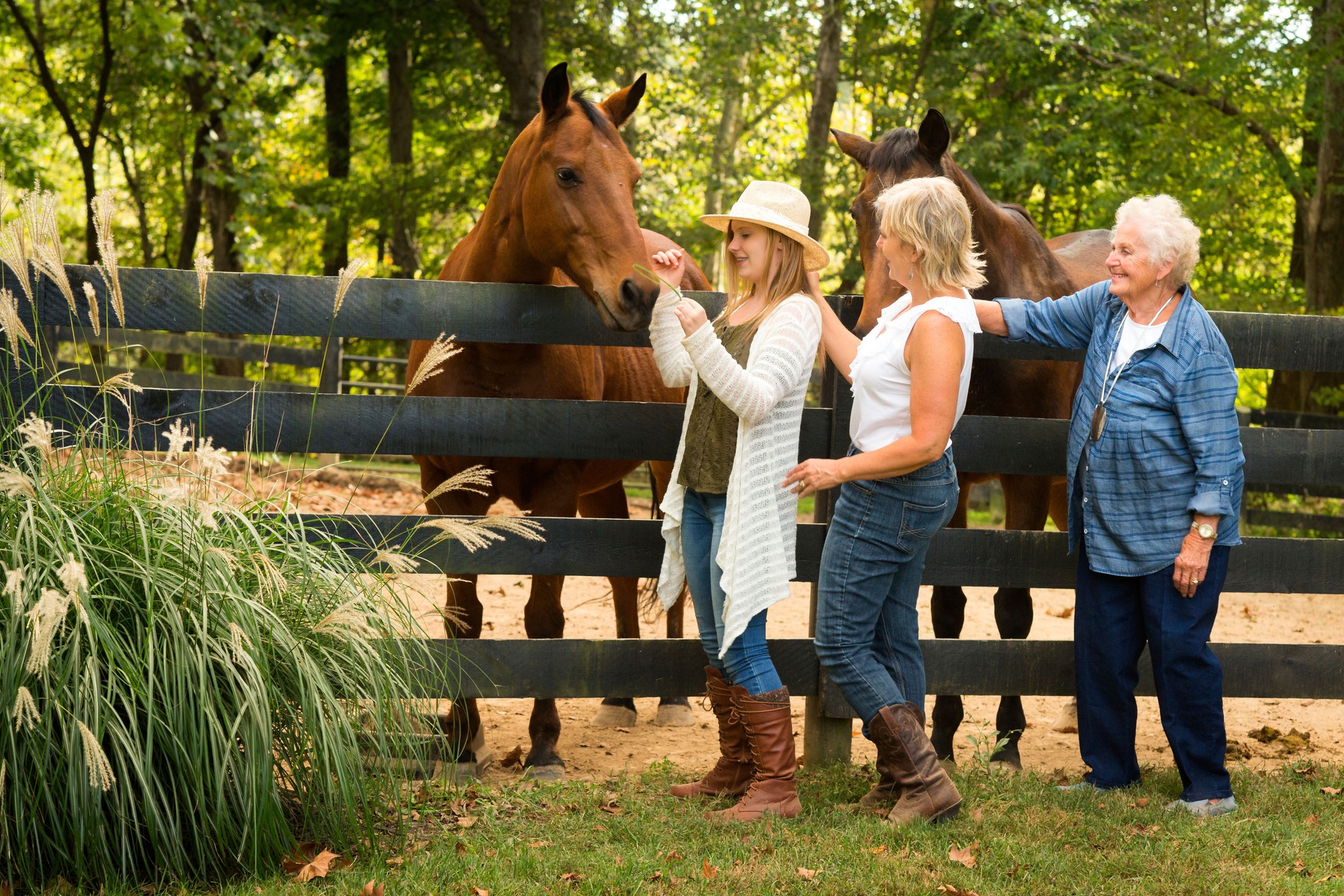 three generation gals with horses